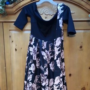 Navy Flowered off shoulder long dress